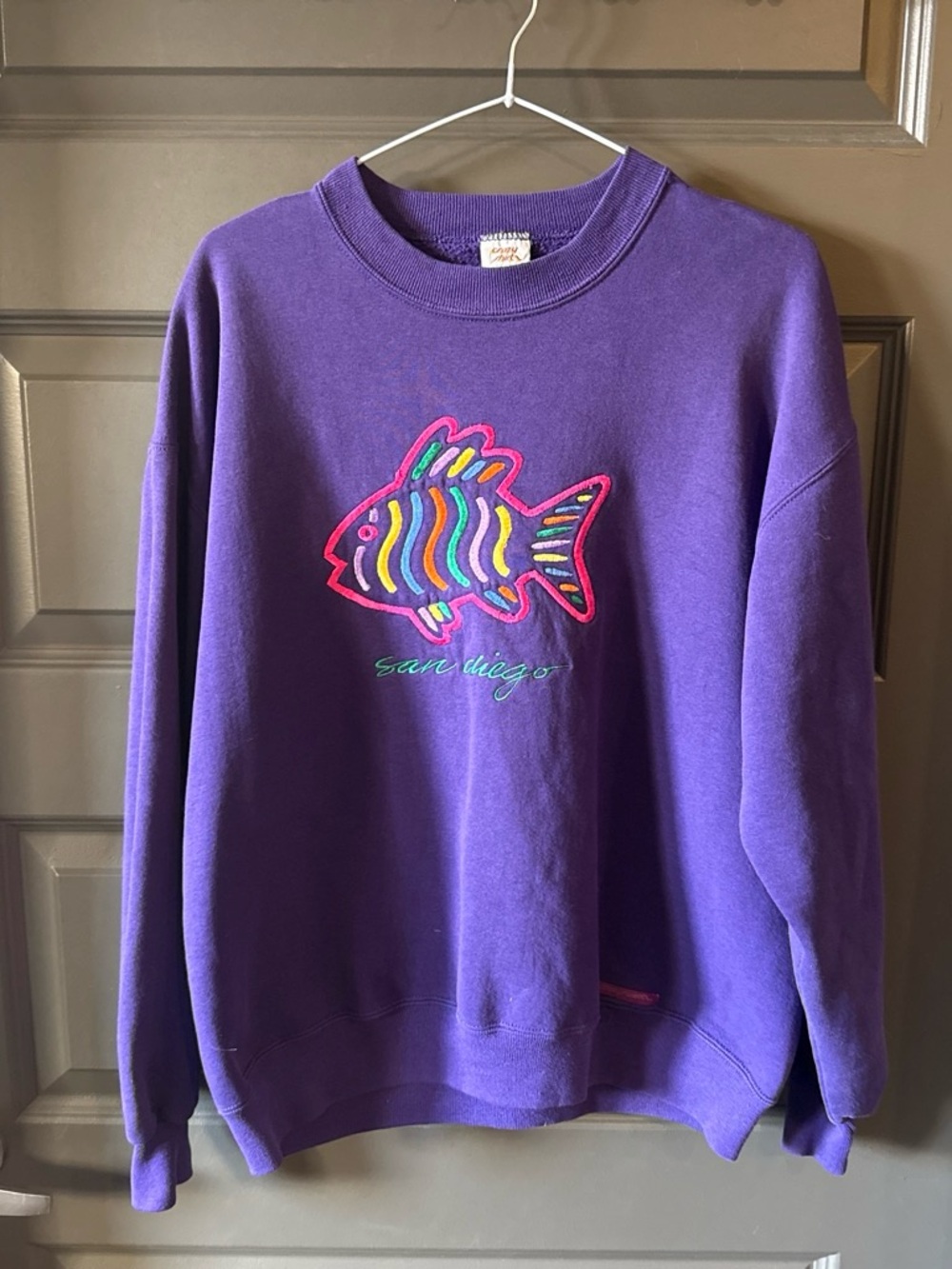 Vintage Crazy Shirt Hawaii San Diego Fish Sweater Crewneck Purple Size Large